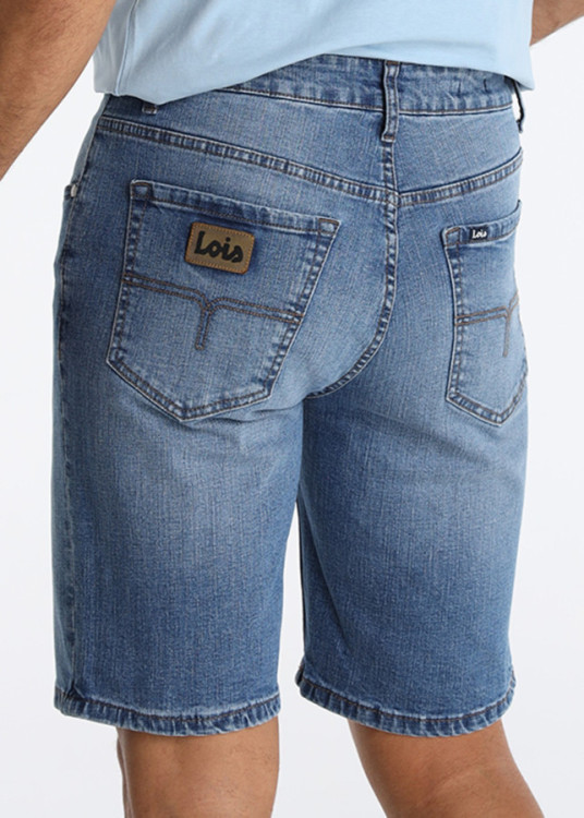 Bermuda Denim Slim Tejido Cross Lavado Azul