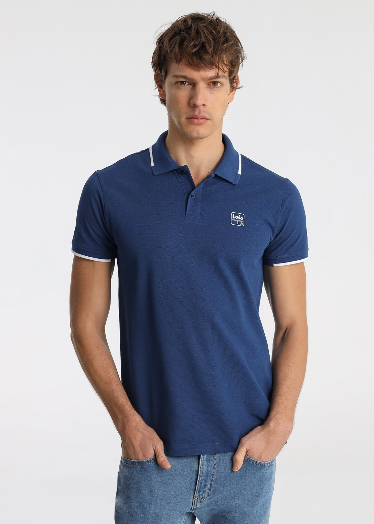Polo Piqué Detalles Franjas Cuello Azul
