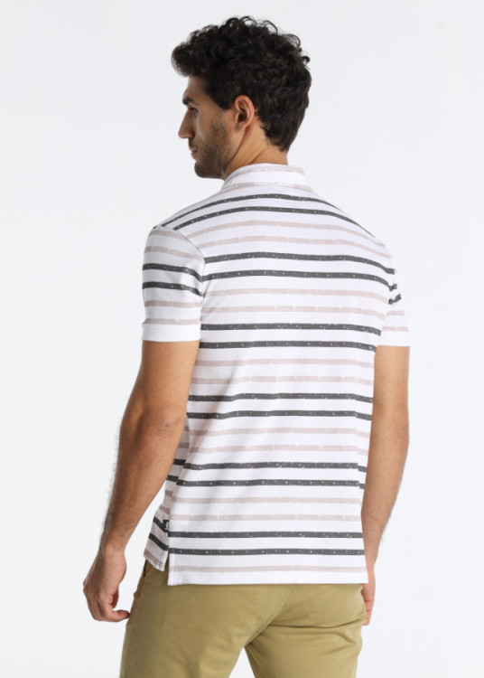 Polo De Rayas Horizontales Con Logo Bordado Blanco