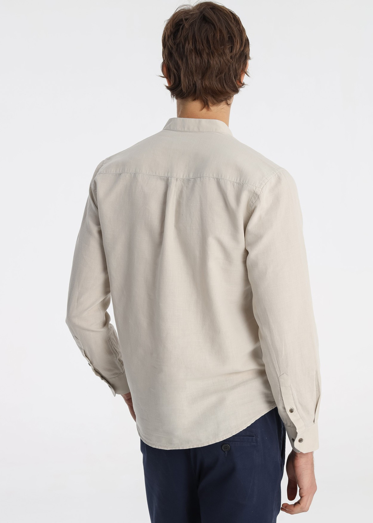 Camisa Cuello Mao Algodón Suave Tono Beige