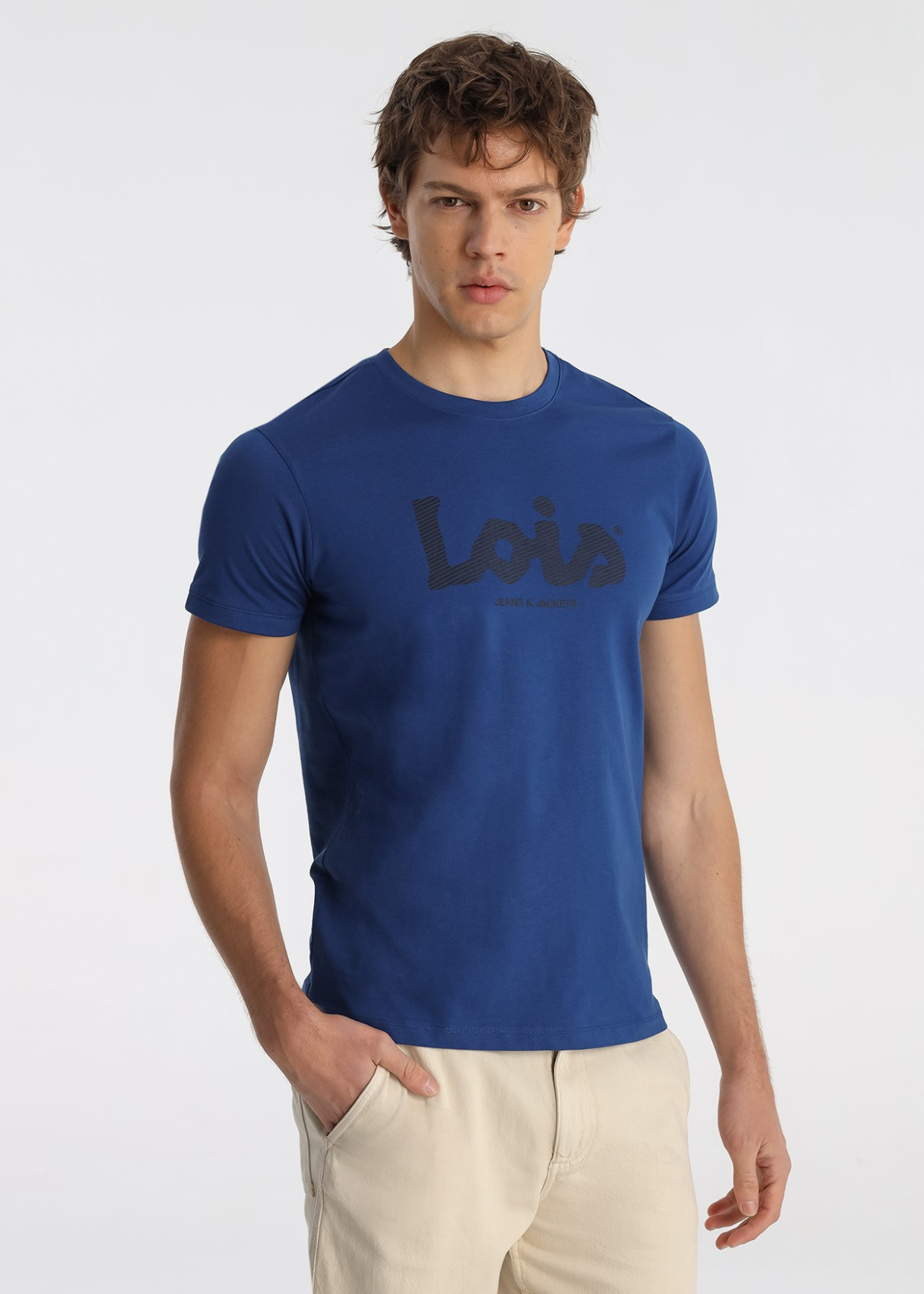 Camiseta Con Logotipo Tipográfico En Azul Navy