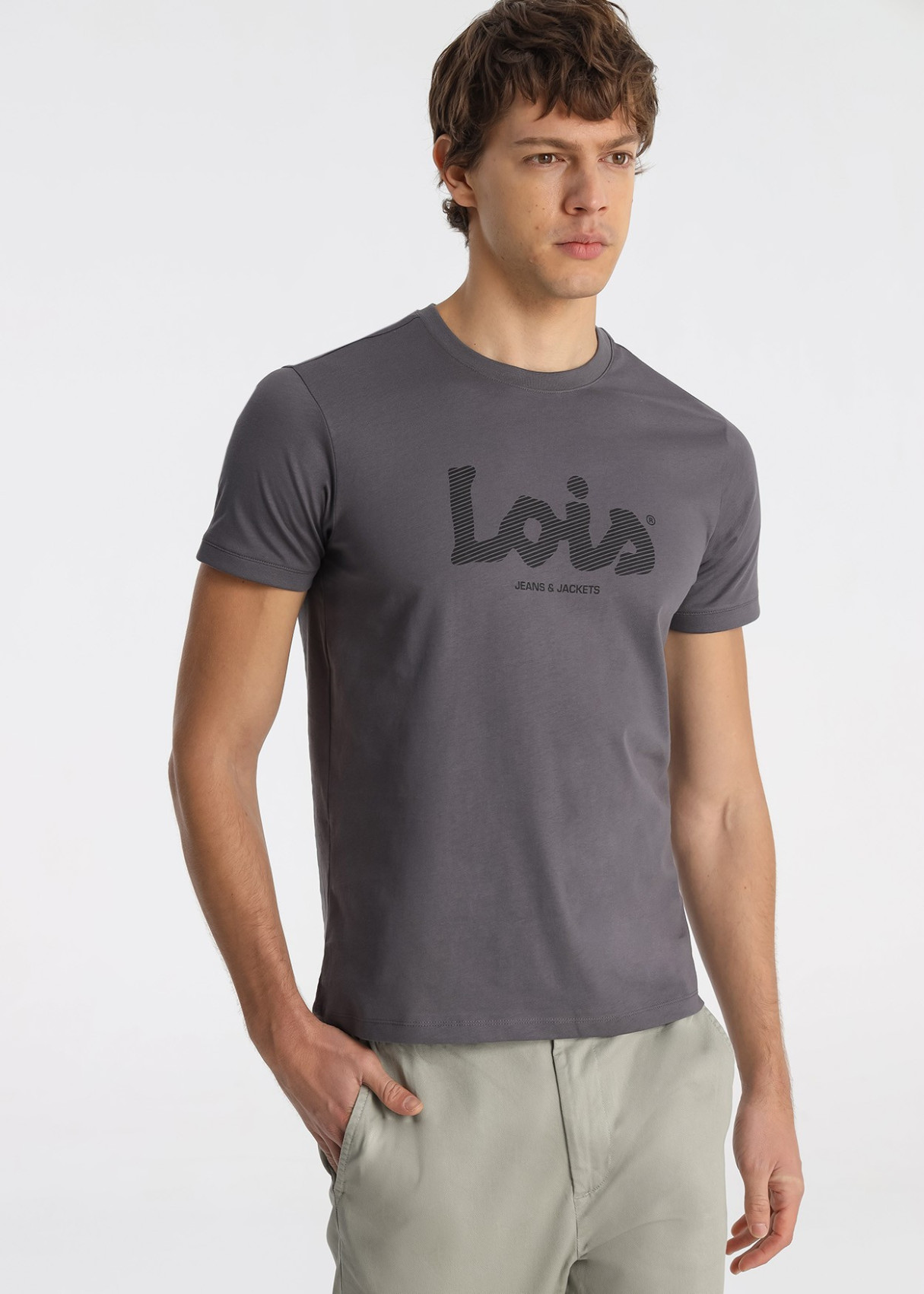 Camiseta Con Logotipo Tipográfico En Gris