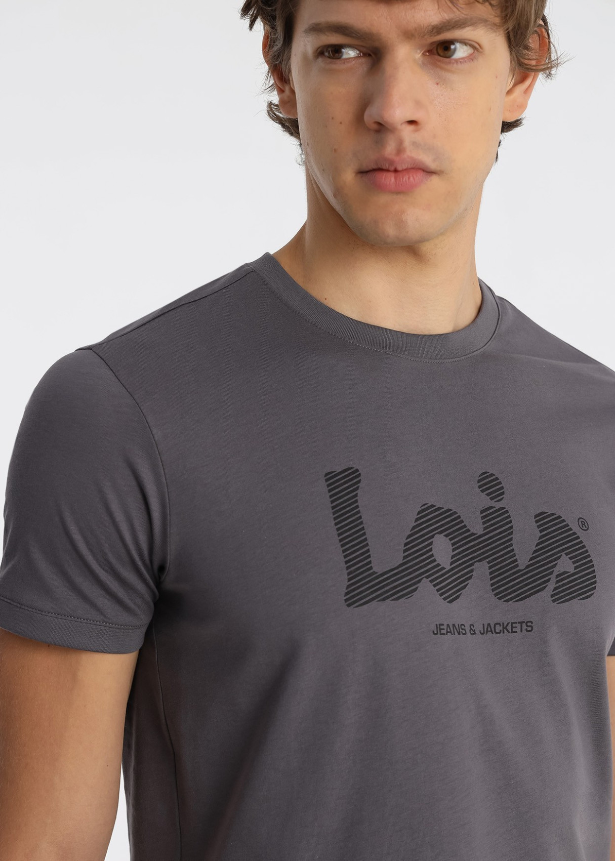 Camiseta Con Logotipo Tipográfico En Gris