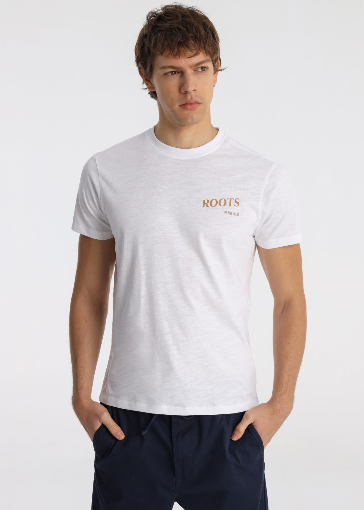 Camiseta Gráfica Diseño Raíces Espalda Blanca