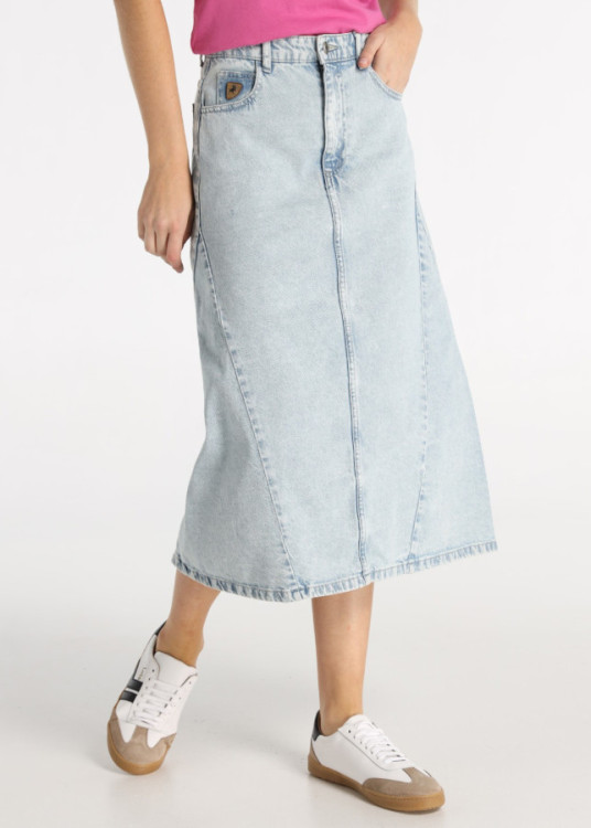 Falda Tejana Larga Con Diseño De Paneles Estructurales Azul