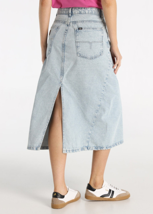 Falda Tejana Larga Con Diseño De Paneles Estructurales Azul