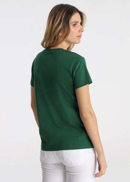 Camiseta Básica Algodón Logotipo Brand Verde