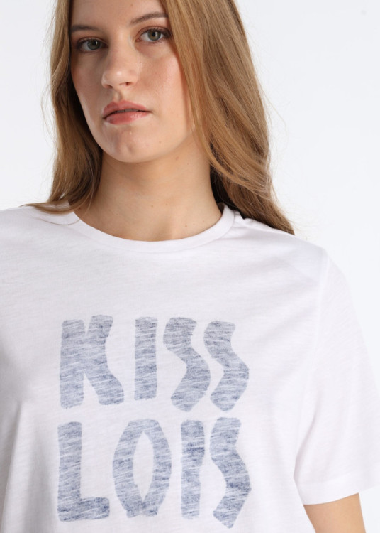 Camiseta Con Estampado Acuarela "KISS LOIS" En Blanco