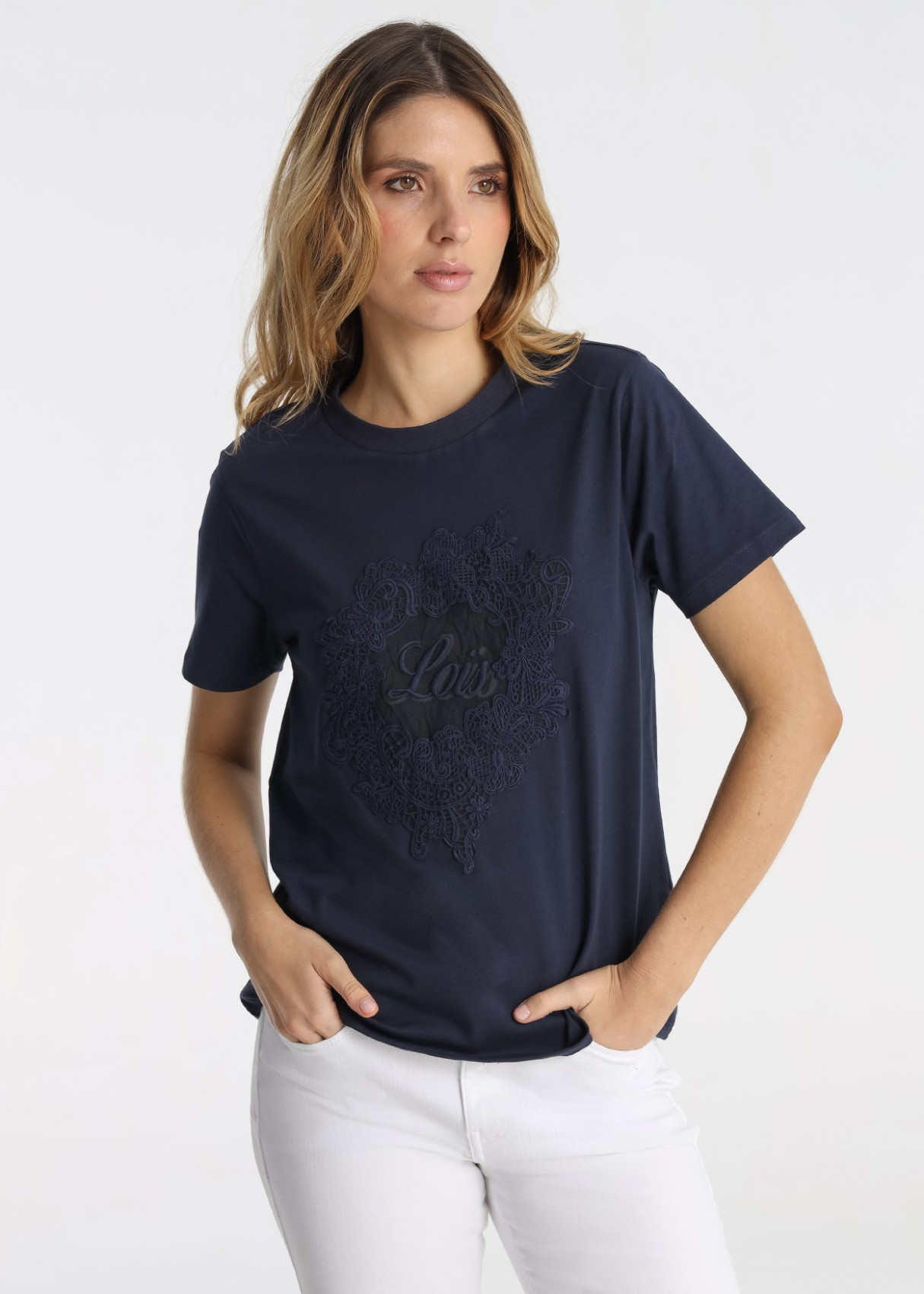 Camiseta Bordado Especial Detalle Tull Azul