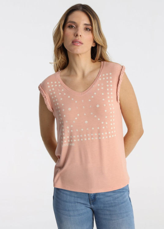 Camiseta Sin Mangas Trenzado Estampado Bandana Rosa