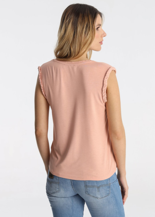 Camiseta Sin Mangas Trenzado Estampado Bandana Rosa