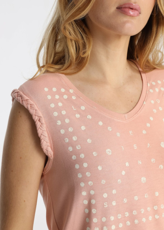 Camiseta Sin Mangas Trenzado Estampado Bandana Rosa