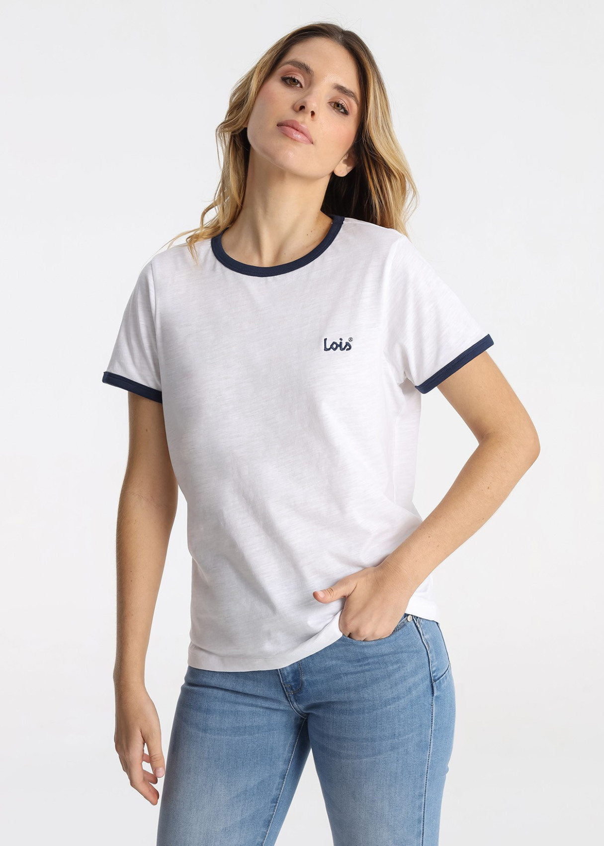 Camiseta Algodón Slub Bordado Logotipo Blanco