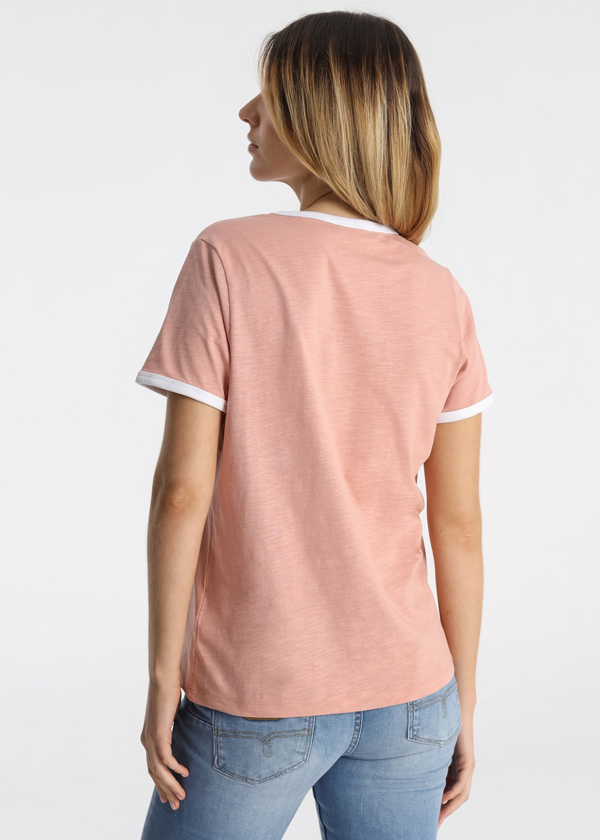 Camiseta Algodón Slub Bordado Logotipo Rosa