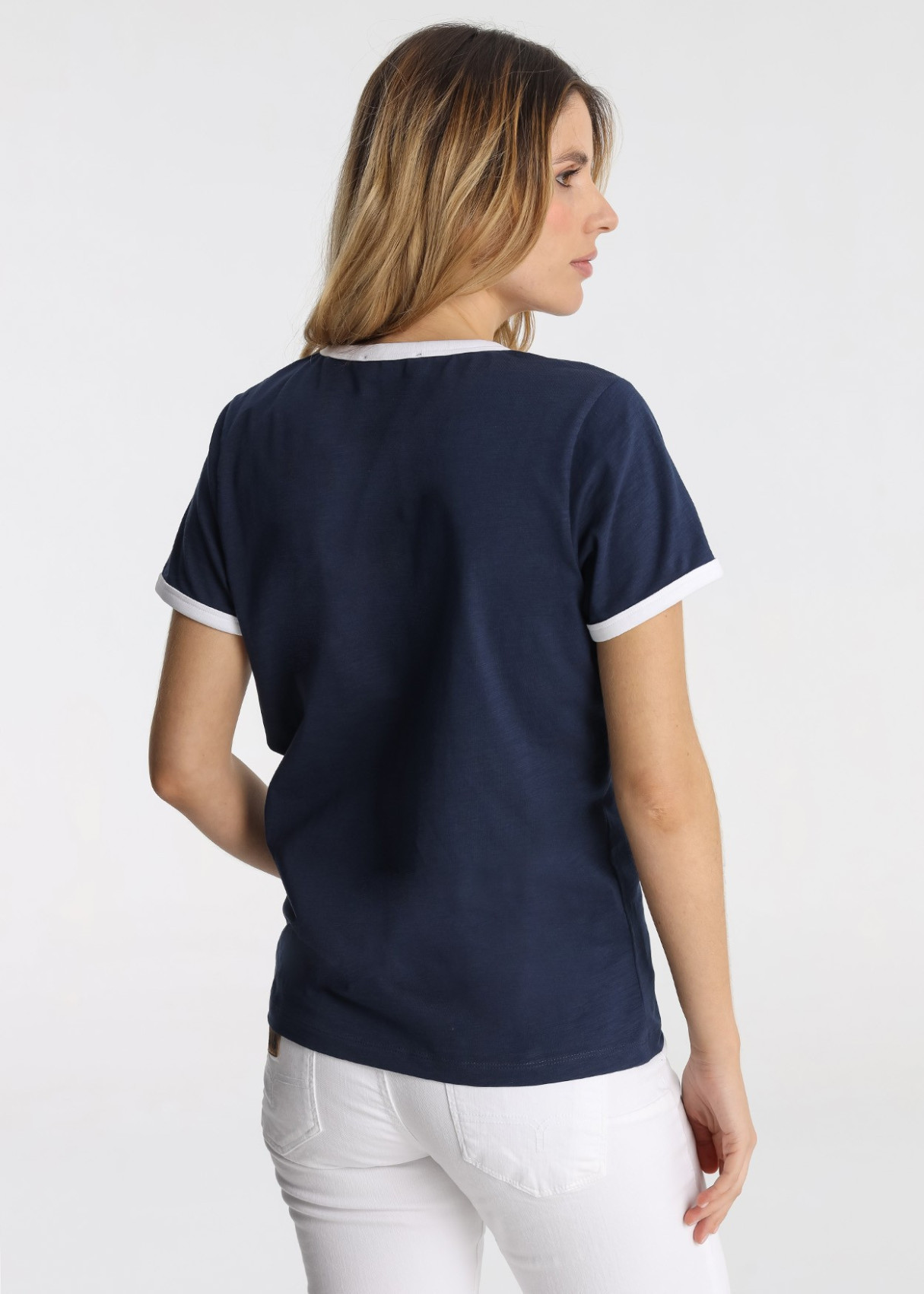 Camiseta Algodón Slub Bordado Logotipo Azul