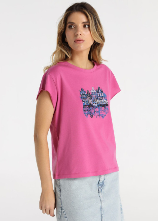 Camiseta Gráfica Casas Detalle Strass Rosa