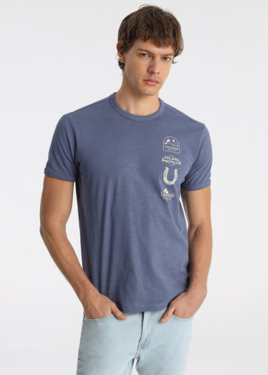 Camiseta Estilo Ringer Gráfica Americana Retro Azul