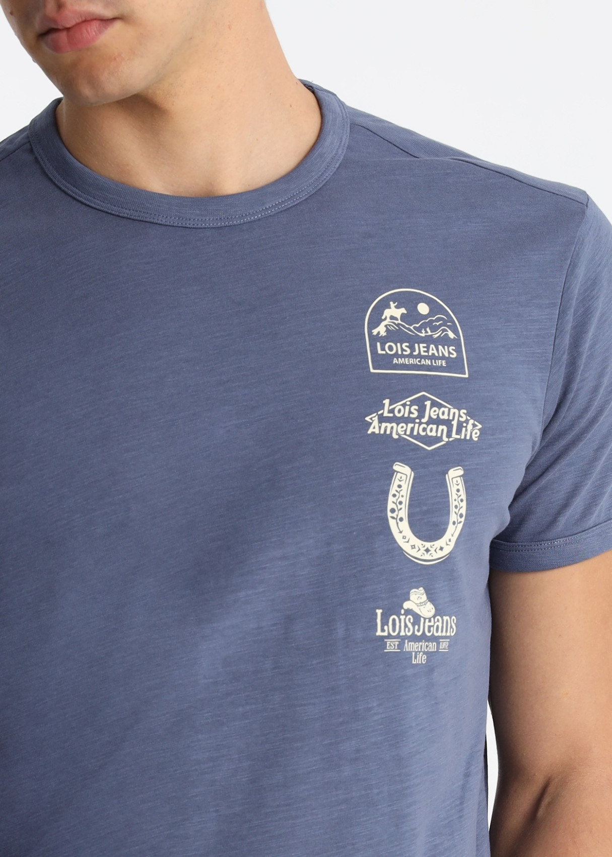 Camiseta Estilo Ringer Gráfica Americana Retro Azul