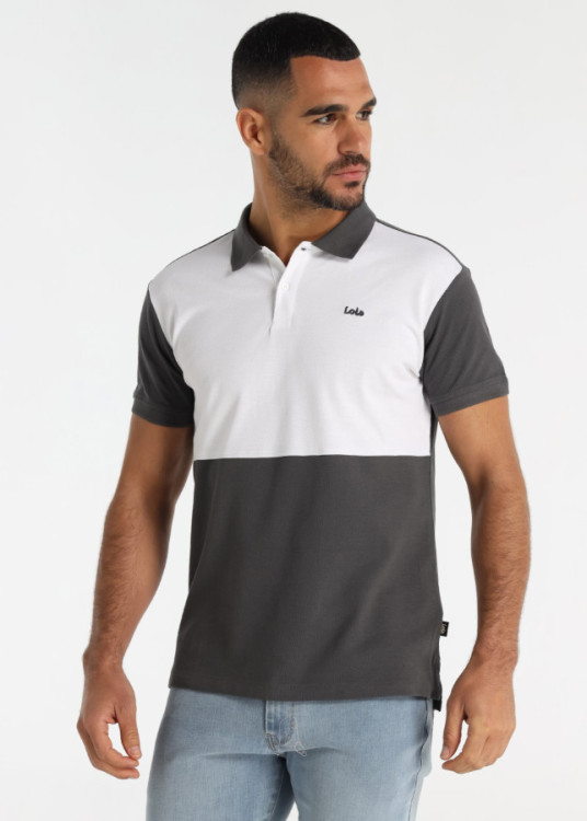 Polo De Algodón Con Bordado Negro Sobre Fondo Gris