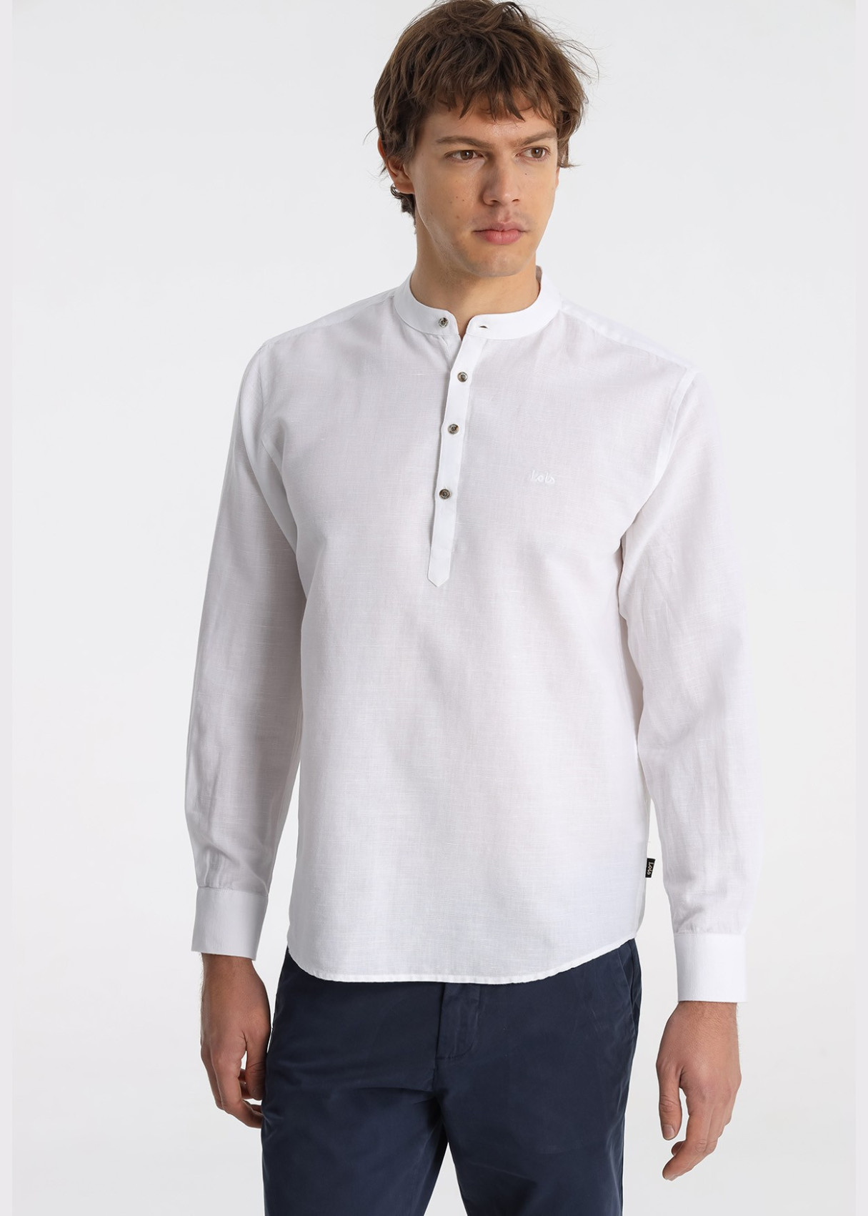 Camisa Cuello Mao Algodón Suave Tono Blanco