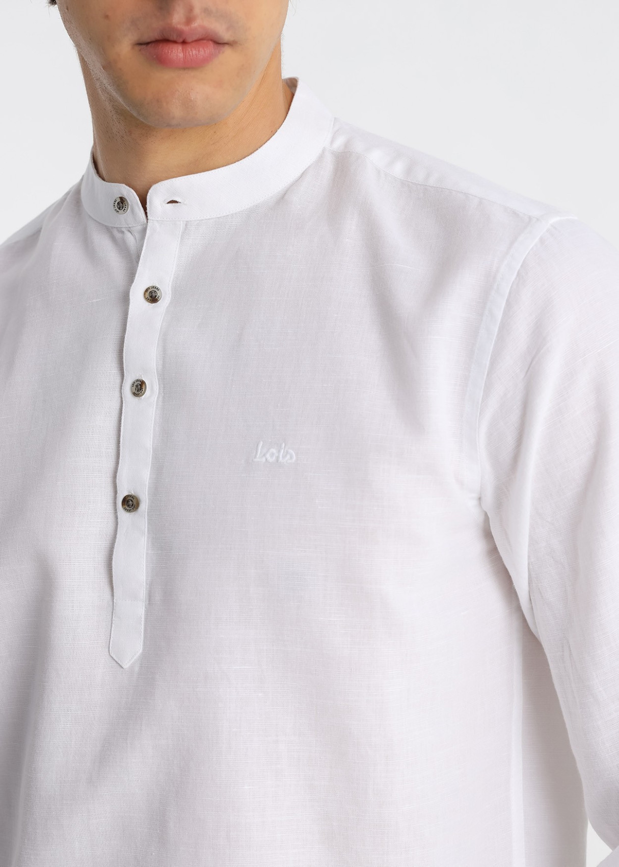 Camisa Cuello Mao Algodón Suave Tono Blanco