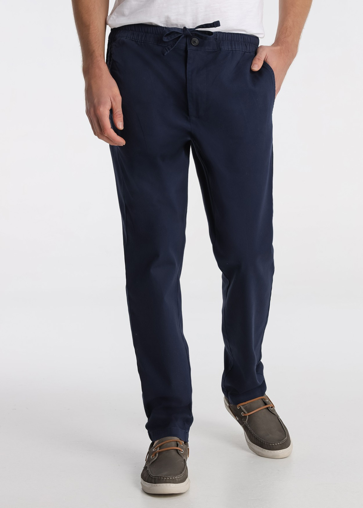 Pantalón Jogger Estructurado Con Cordón Azul Navy