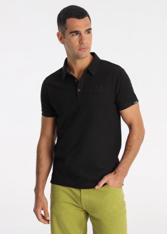 Polo Algodón Mercerizado Bordado Pecho Negro