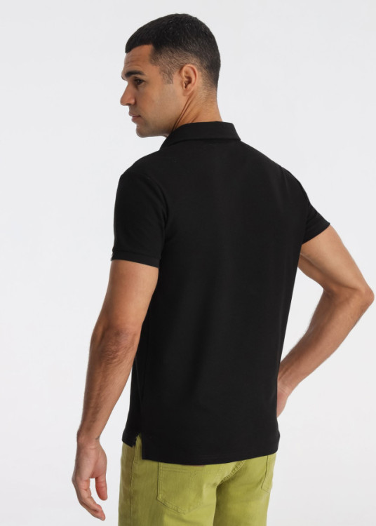 Polo Algodón Mercerizado Bordado Pecho Negro