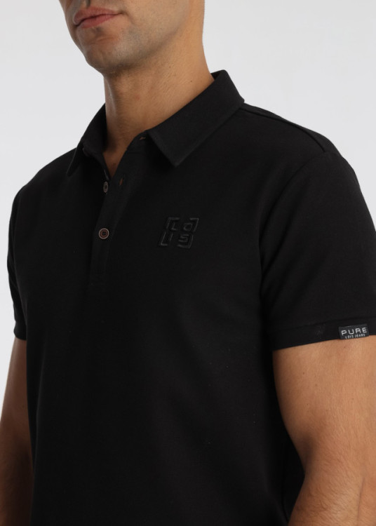 Polo Algodón Mercerizado Bordado Pecho Negro
