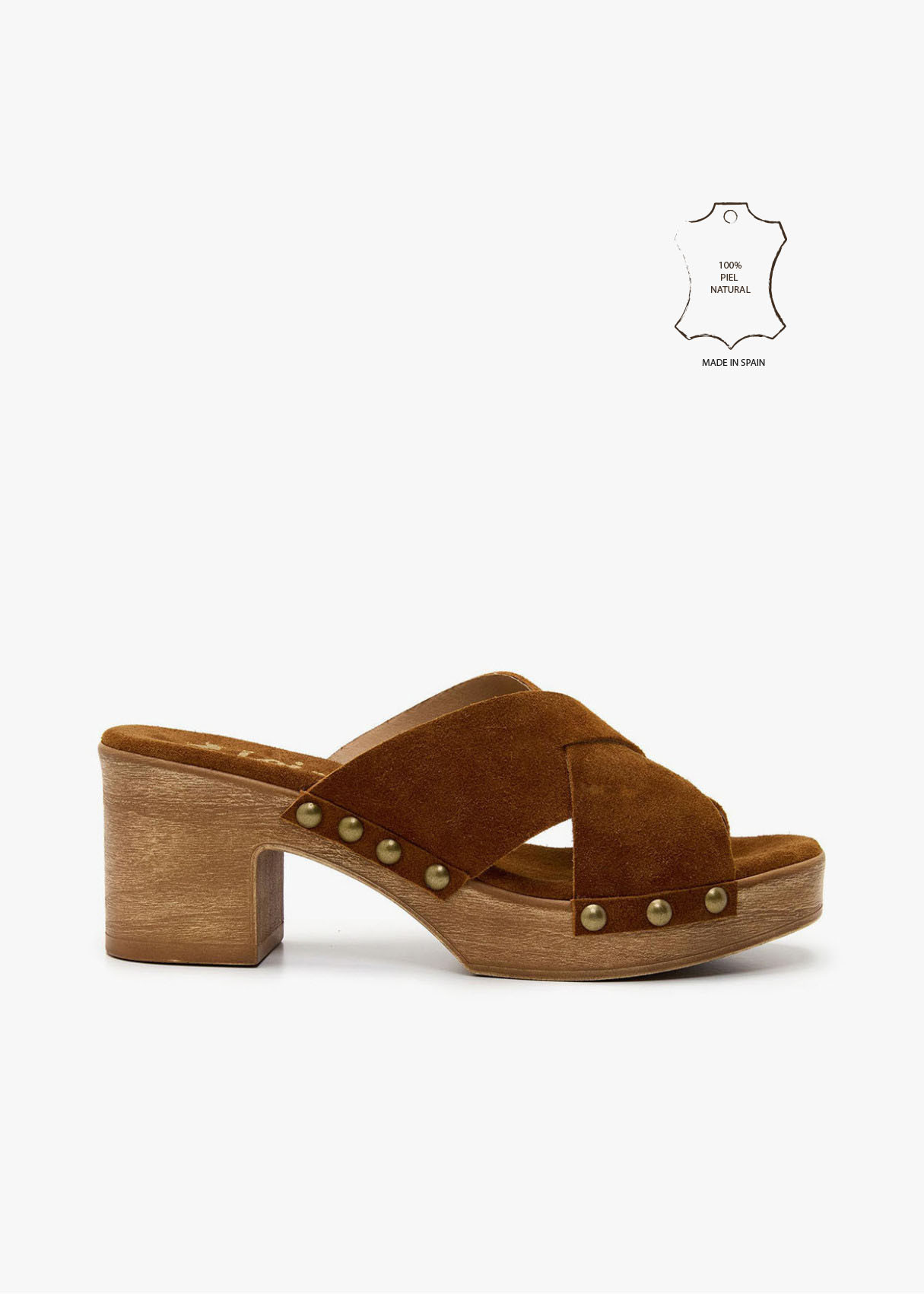 Sandalias tacón cruzada piel ante marrón