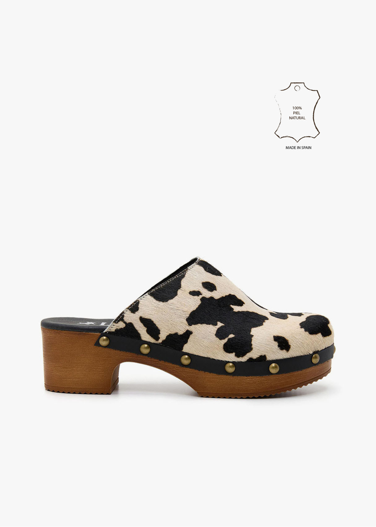 Zuecos piel vacuno estampado beige