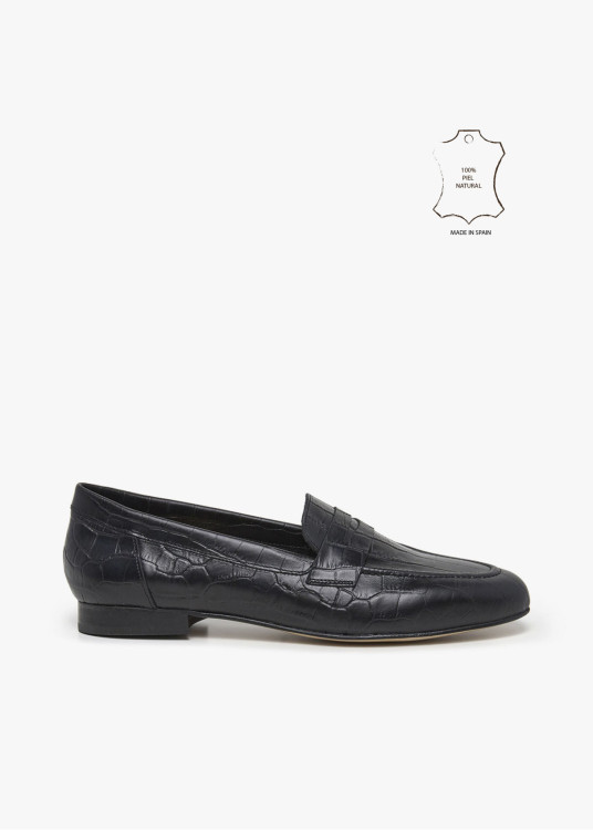 Mocasines de piel estampado cocodrilo negro