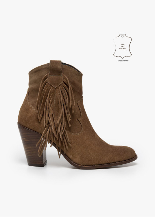 Botines Cowboy de piel Con Flecos De Piel marrón