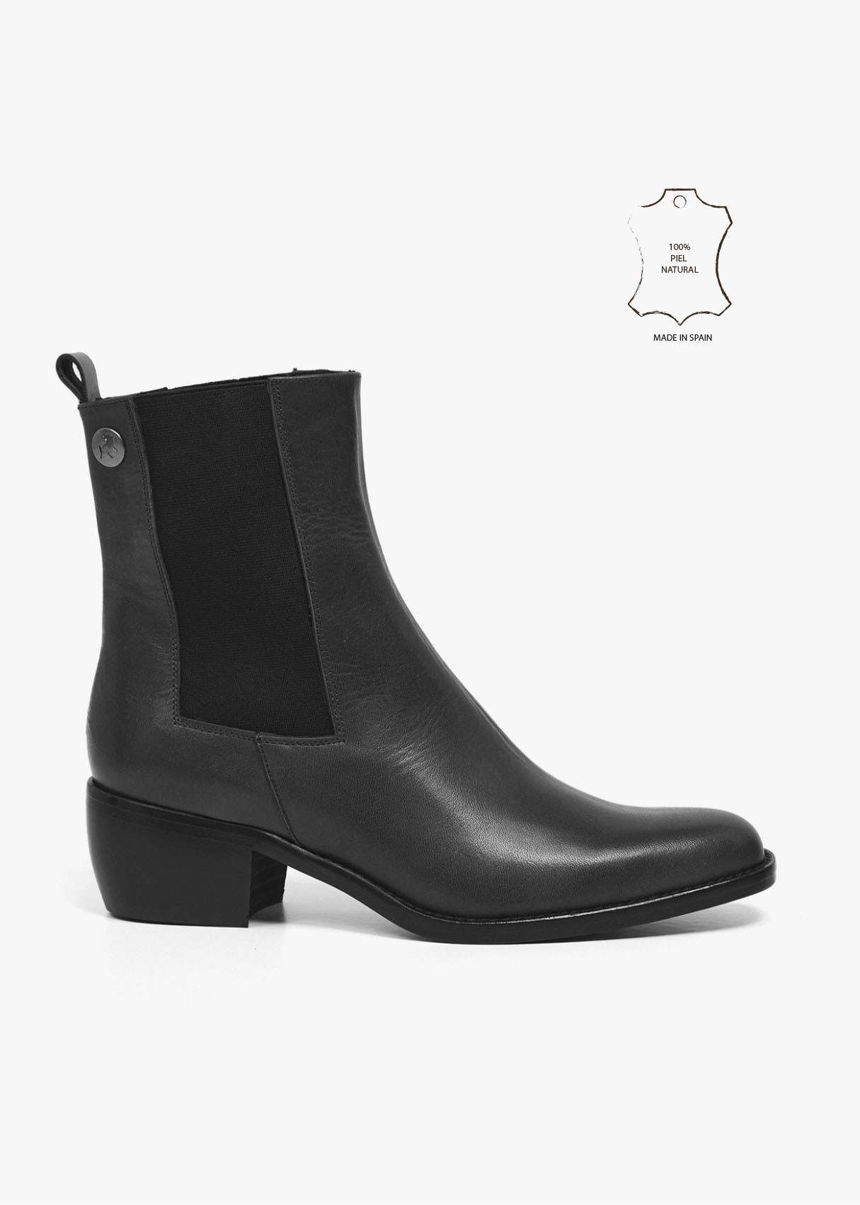 Botines Chelsea De Piel con tacón negro