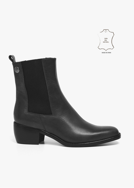 Botines Chelsea De Piel con tacón negro