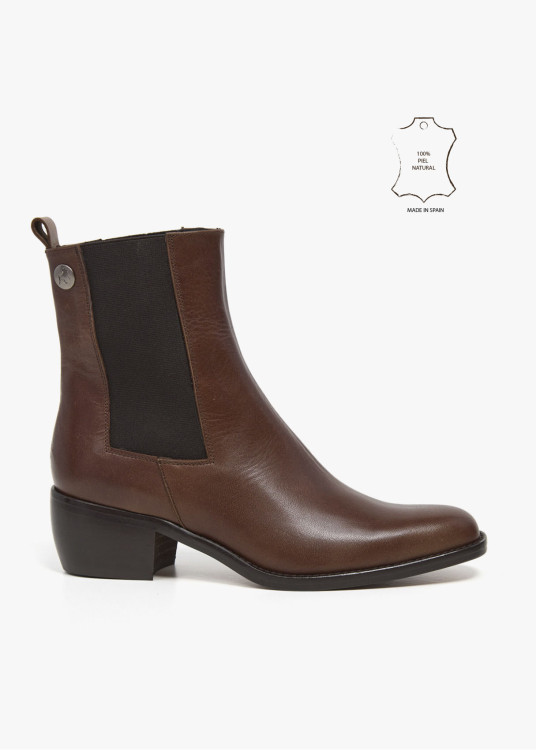 Botines Chelsea De Piel con tacón marrón