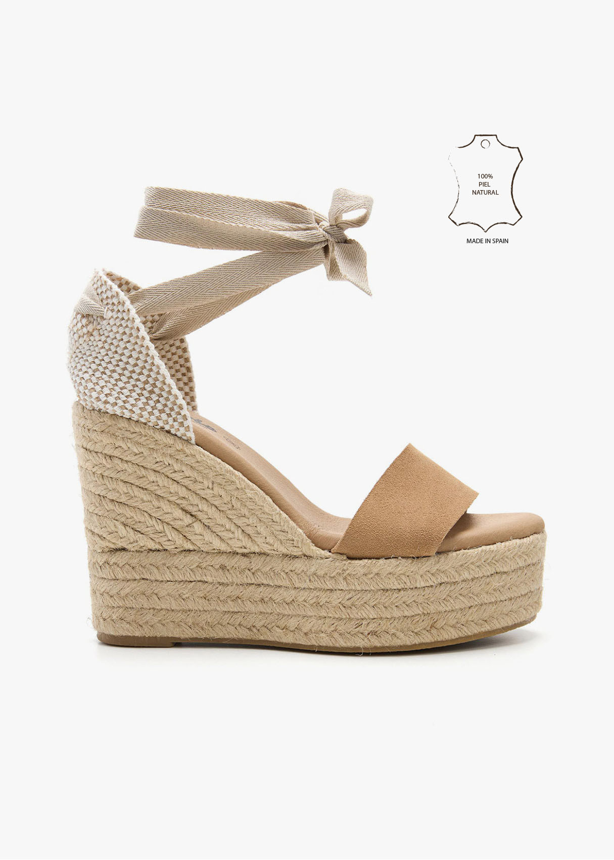 Sandalias piel Alpargata cuña beige