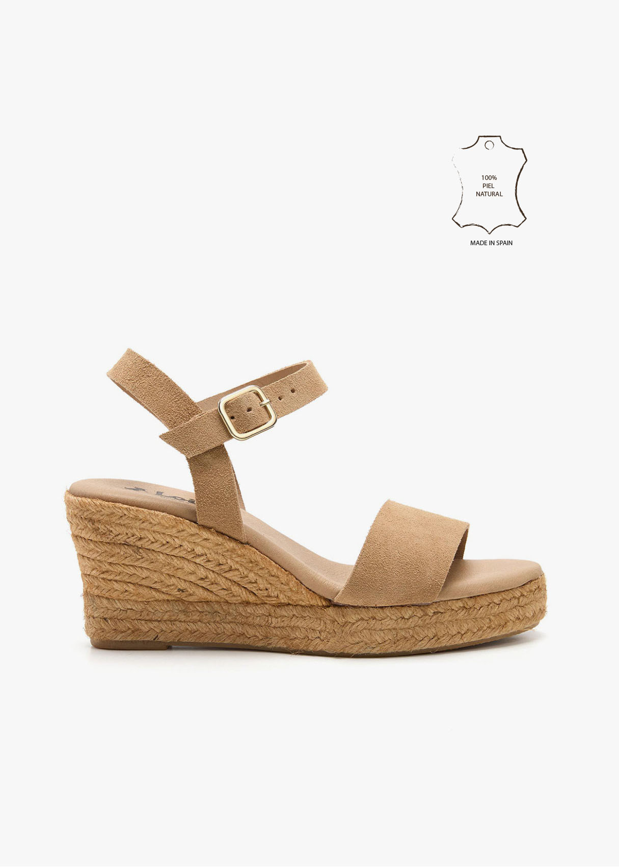 Sandalias piel cuña yute natural beige