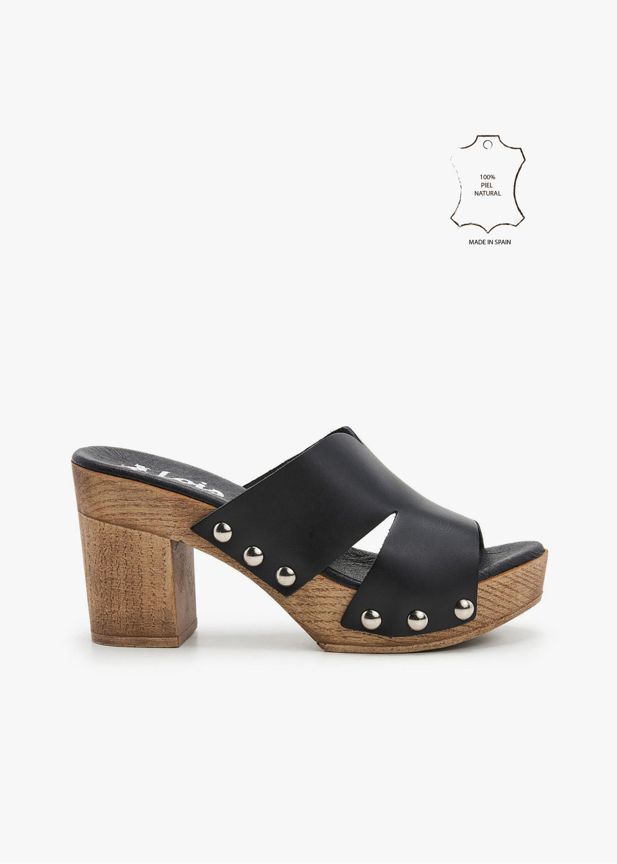 Sandalias piel tacón madera negro