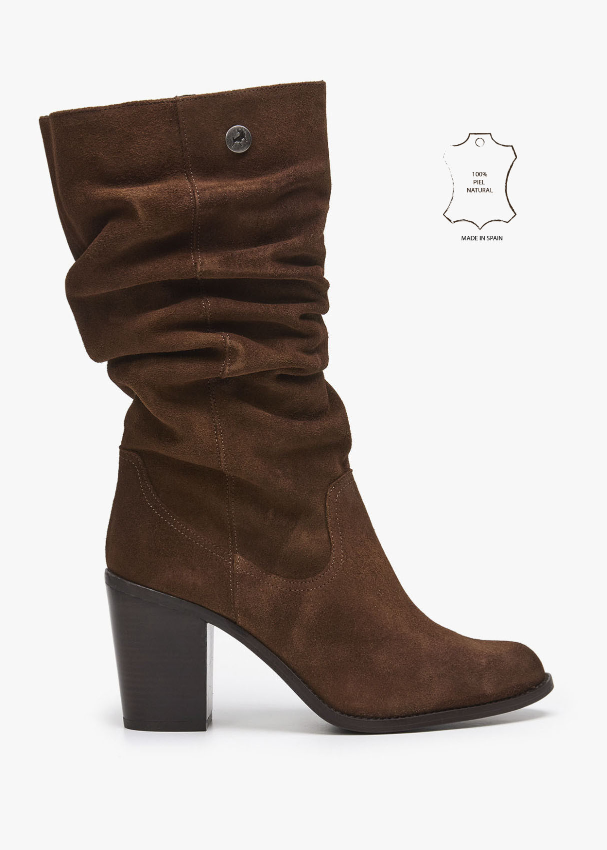 Botas De Piel ante fruncido en caña marrón