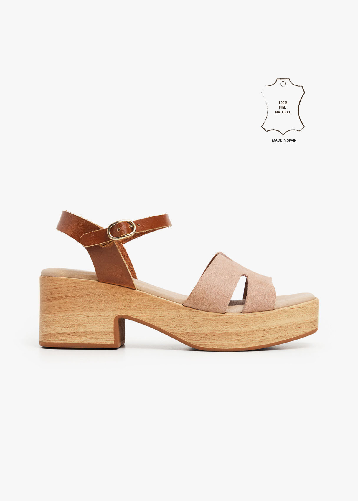 Sandalias de piel con pala y cierre de hebilla al talón beige