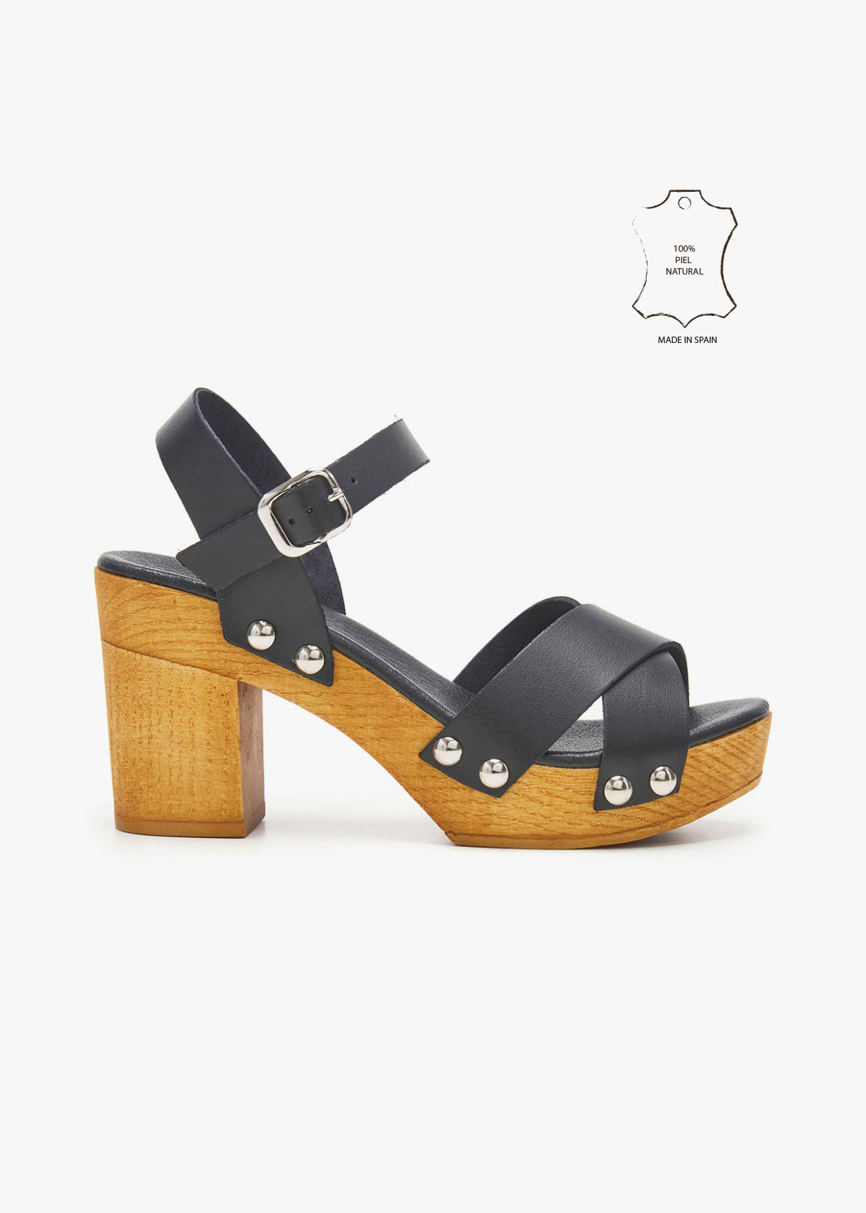 Sandalias en piel con tiras cruzadas y cierre de hebilla al talón negra