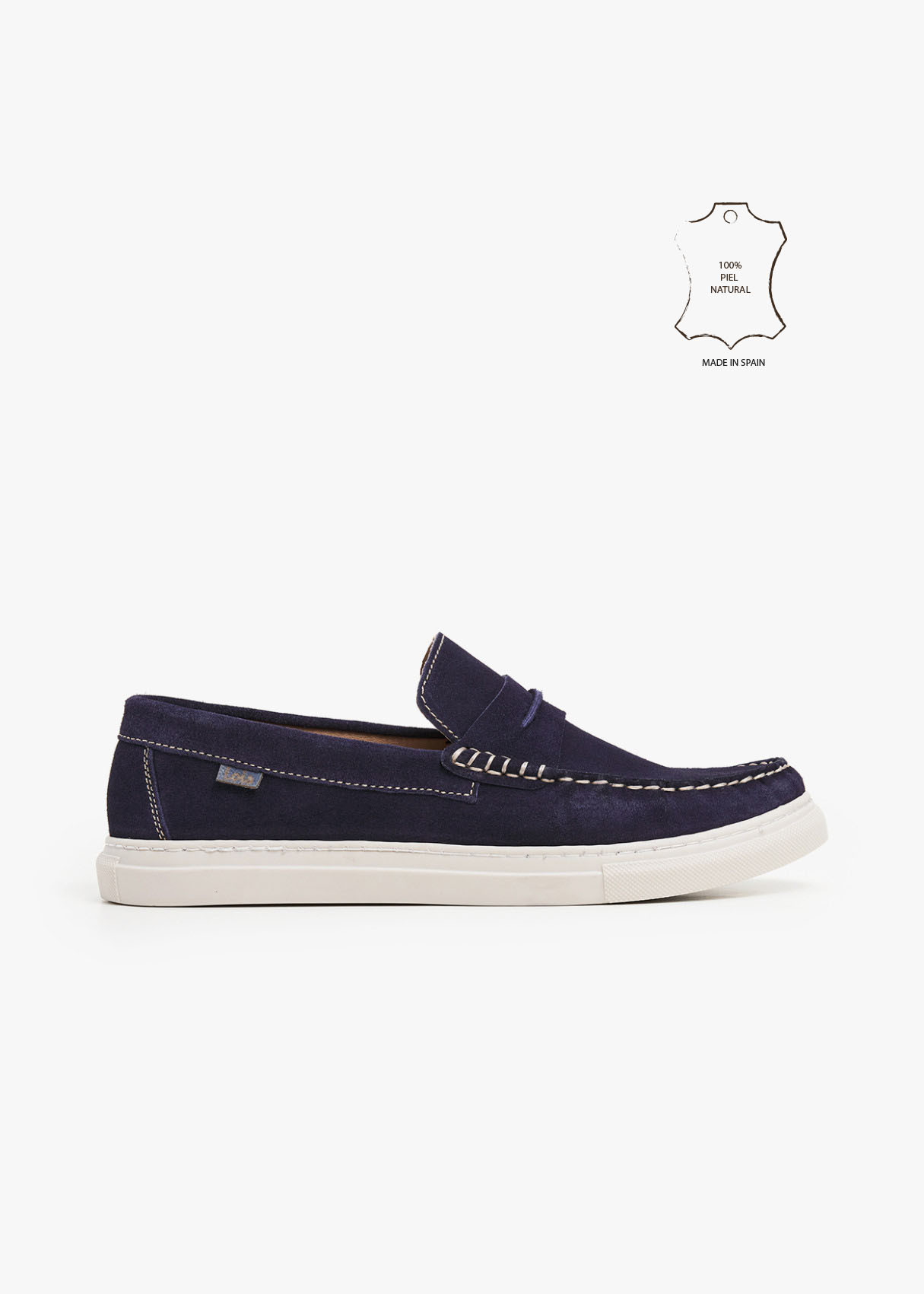 Mocasines ante con antifaz delantero y suela a contraste azul