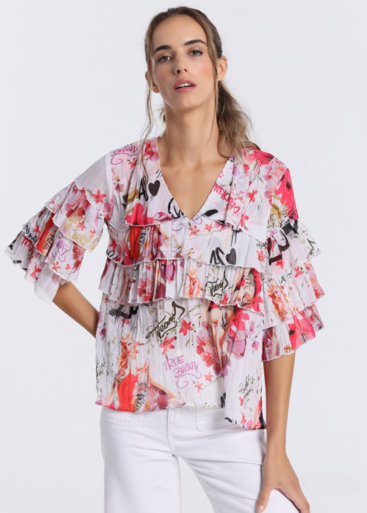 Blusa Estampada Con Volantes
