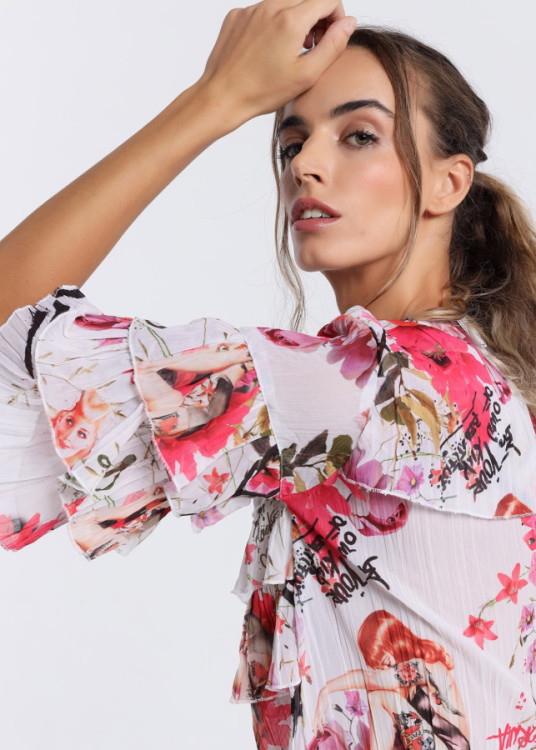 Blusa Estampada Con Volantes