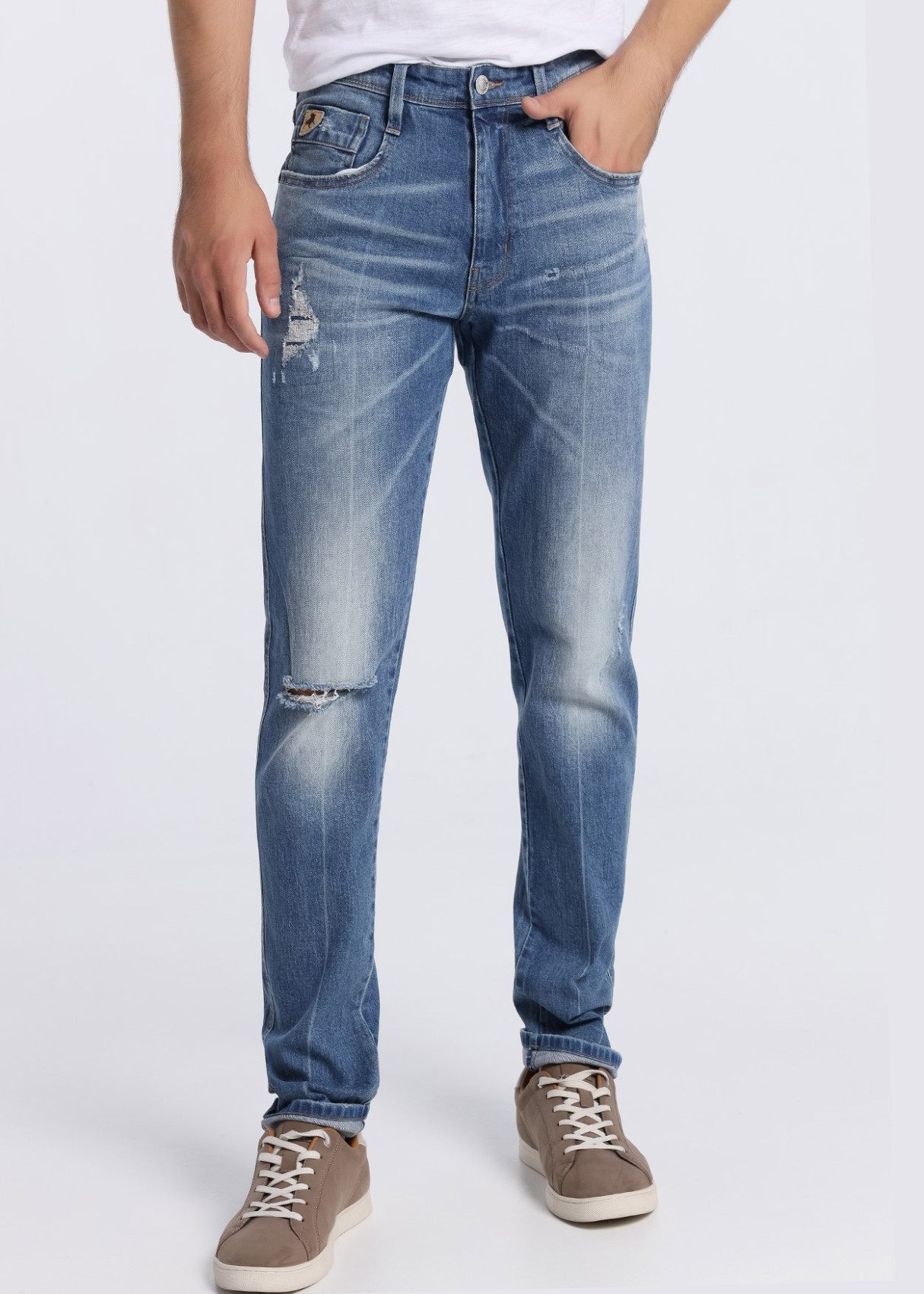 Vaqueros regular Fit cintura alta detalle rotos Premium DRAYSON DEREK azul