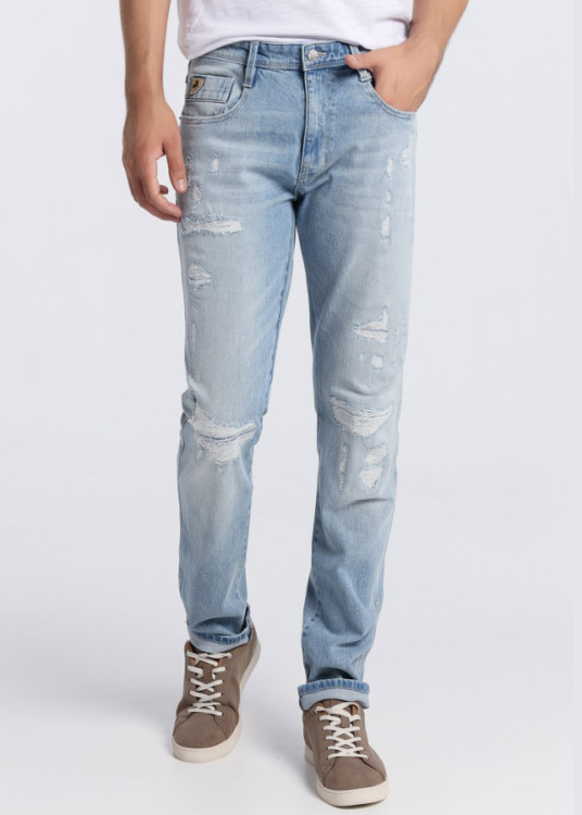 Vaqueros Slim Fit Tiro Medio detalle rotos DRAYSON DEREK azul