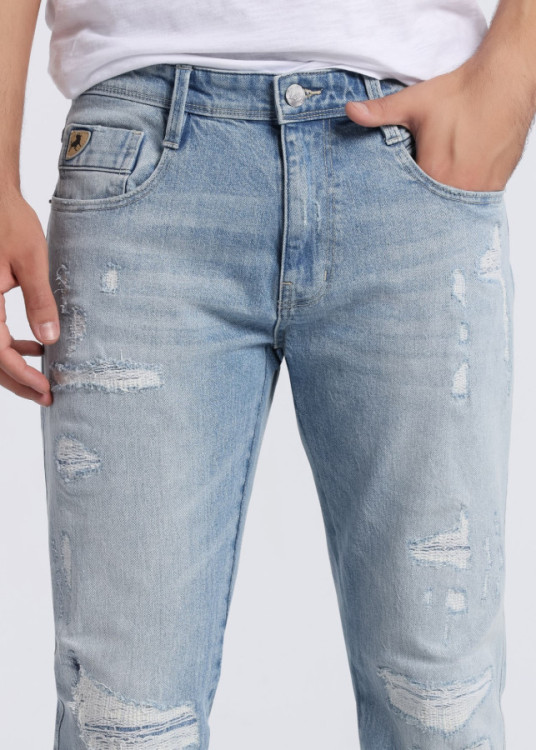 Vaqueros Slim Fit Tiro Medio detalle rotos DRAYSON DEREK azul