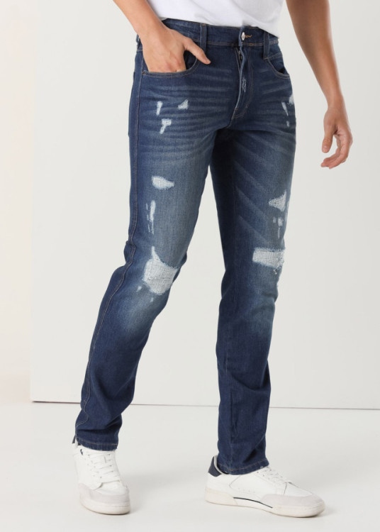 Vaqueros Slim Cintura Media detalle rotos Premium azul