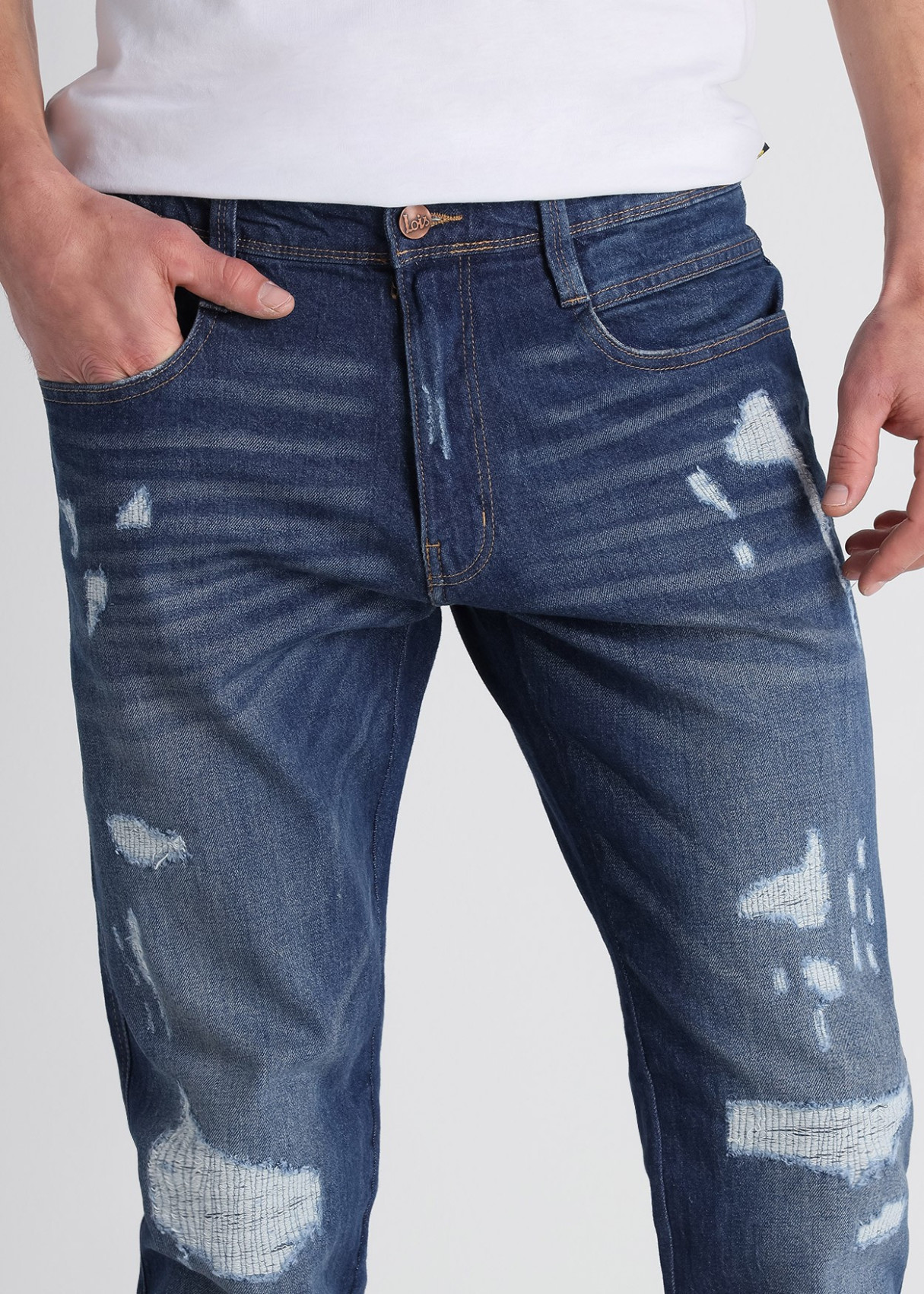 Vaqueros regular fit Cintura Media detalle rotos Premium azul
